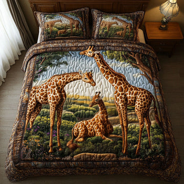 Giraffe Family Bond 3-Piece Quilted Bedding Set