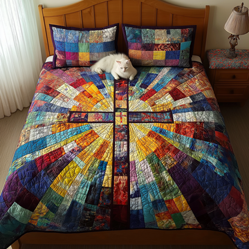 Glowing Cross 3-Piece Quilted Bedding Set