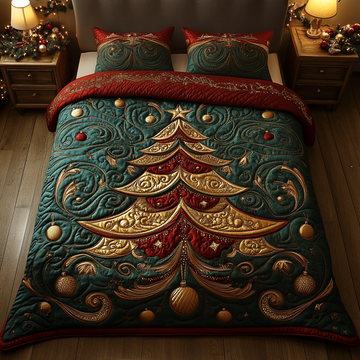 Glowing Holiday Spruce 3-Piece Quilted Bedding Set