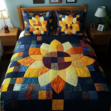Golden Bright Sunflower 3-Piece Quilted Bedding Set