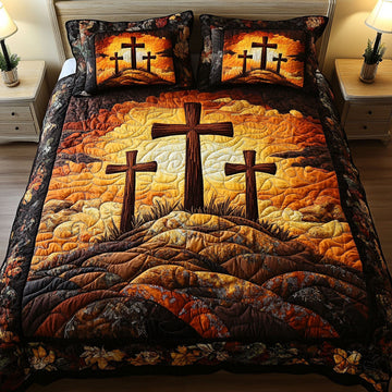 Golden Horizon Crosses 3-Piece Quilted Bedding Set