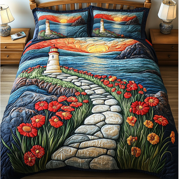 Golden Lighthouse 3-Piece Quilted Bedding Set