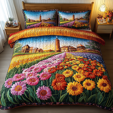 Golden Meadow Floral 3-Piece Quilted Bedding Set