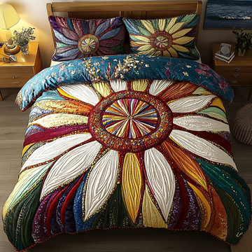 Golden Petals Flower 3-Piece Quilted Bedding Set