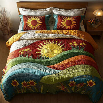 Golden Sunrise Hills 3-Piece Quilted Bedding Set