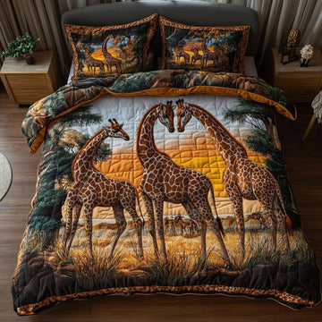 Golden Sunset Giraffes 3-Piece Quilted Bedding Set
