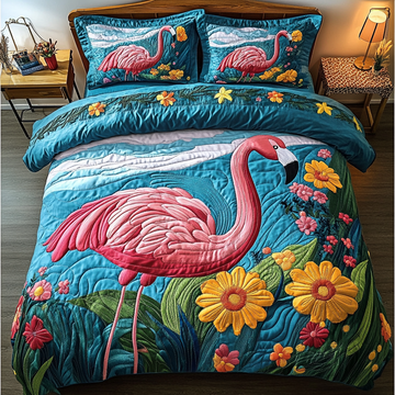 Graceful Flamingo 3-Piece Quilted Bedding Set