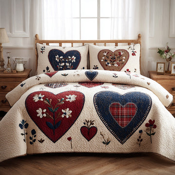 Heritage Heart Charm 3-Piece Quilted Bedding Set