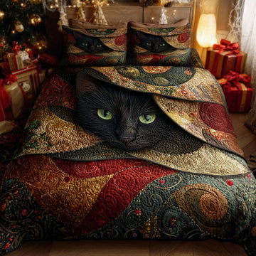 Holly Cat Charm 3-Piece Quilted Bedding Set