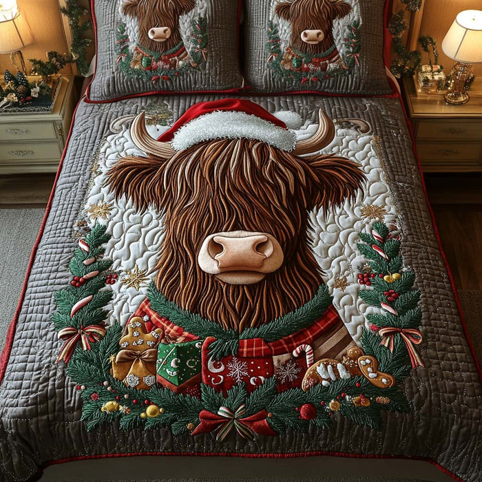 Holly Highlands quilted 3-piece bedding set on a made bed with two matching pillow shams
