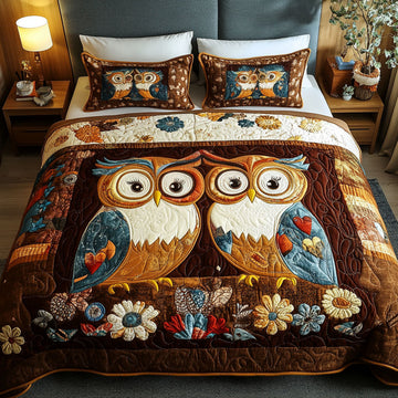 Hooting Hearts Bird 3-Piece Quilted Bedding Set
