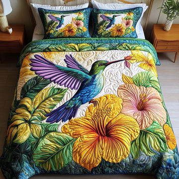 Hummingbird Bloom Bird 3-Piece Quilted Bedding Set