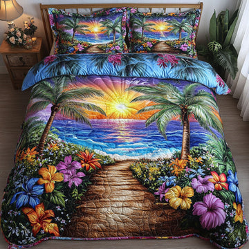 Island Bliss Retreat Landscape 3-Piece Quilted Bedding Set
