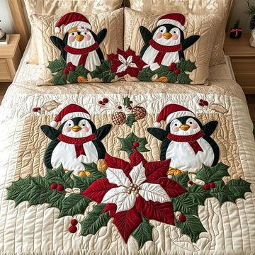 Jolly Penguins 3-Piece Quilted Bedding Set