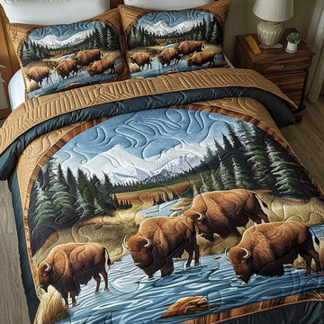 Lakeside Bison Herd 3-Piece Quilted Bedding Set
