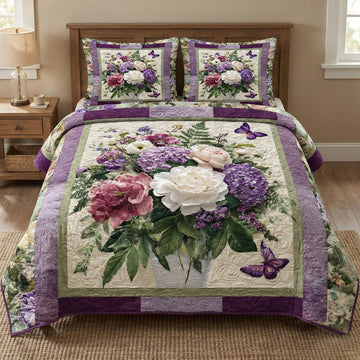 Lavender Garden Grace 3-Piece Quilted Bedding Set