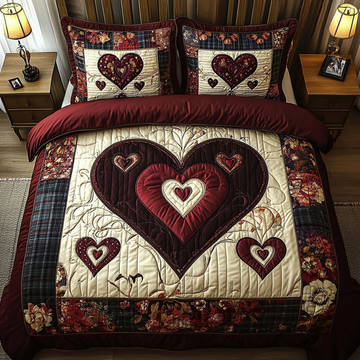 Love Nest Patchwork 3-Piece Quilted Bedding Set