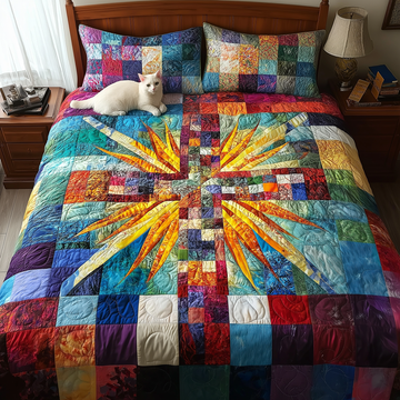 Luminous Cross 3-Piece Quilted Bedding Set