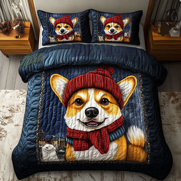 Merry Corgi Dreams 3-Piece Quilted Bedding Set