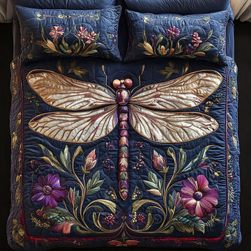 Midnight Dragonfly Elegance 3-Piece Quilted Bedding Set
