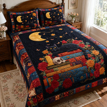 Moonlit Whiskers 3-Piece Quilted Bedding Set