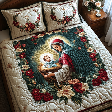 Mother Mary Nativity 3-Piece Quilted Bedding Set