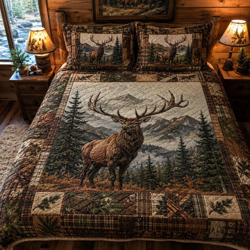 Mountain Elk 3-Piece Quilted Bedding Set
