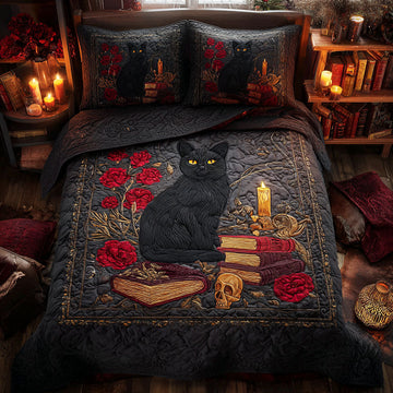 Mystic Flame Black Cat 3-Piece Quilted Bedding Set