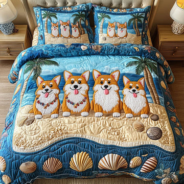 Ocean Pawty Time 3-Piece Quilted Bedding Set
