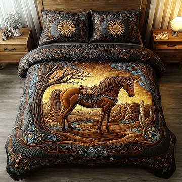 Orange Majestic Gallop 3-Piece Quilted Bedding Set