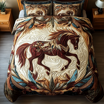 Orange Majestic Mane 3-Piece Quilted Bedding Set