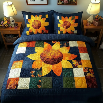 Orange Sunflower Symphony 3-Piece Quilted Bedding Set