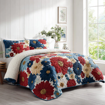 Patriotic Petal Bloom 3-Piece Quilted Bedding Set