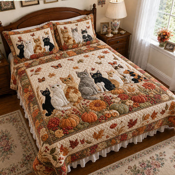 Peaceful Purrs 3-Piece Quilted Bedding Set