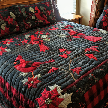 Plaid Cardinal 3-Piece Quilted Bedding Set