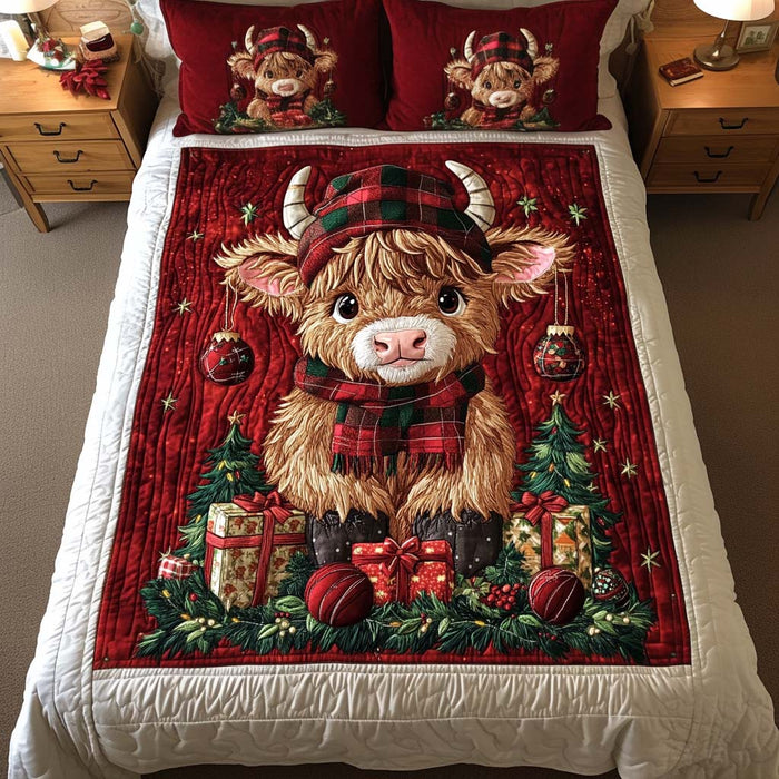Plaid Cheer quilted 3-piece bedding set on a made bed with two matching pillow shams