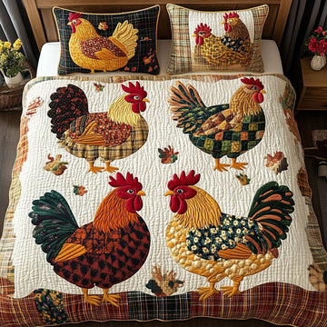 Plaid Chickens 3-Piece Quilted Bedding Set
