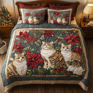 Poinsettia Pals 3-Piece Quilted Bedding Set
