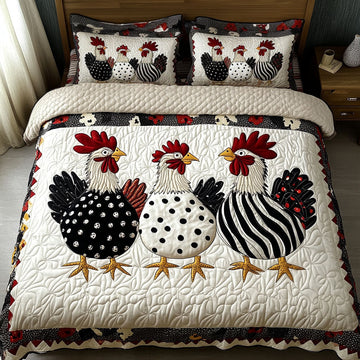 Polka Dotted Hens 3-Piece Quilted Bedding Set