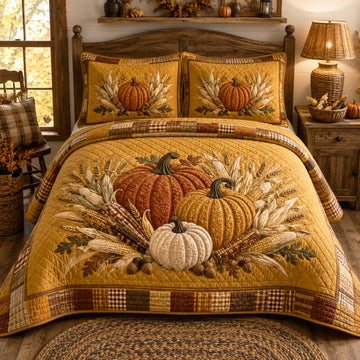 Pumpkin Fields 3-Piece Quilted Bedding Set