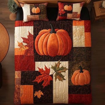 Pumpkin Harvest Cheer 3-Piece Quilted Bedding Set