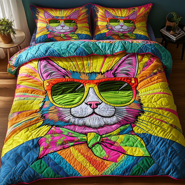 Purring Charm 3-Piece Quilted Bedding Set