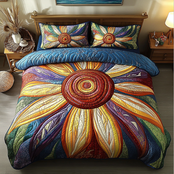 Radiant Bloom Flower 3-Piece Quilted Bedding Set