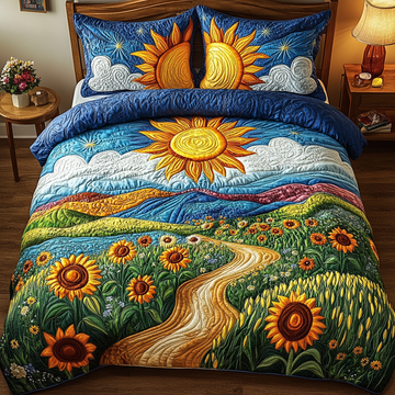 Radiant Blossom Flower 3-Piece Quilted Bedding Set