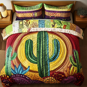 Radiant Cactus Glow 3-Piece Quilted Bedding Set