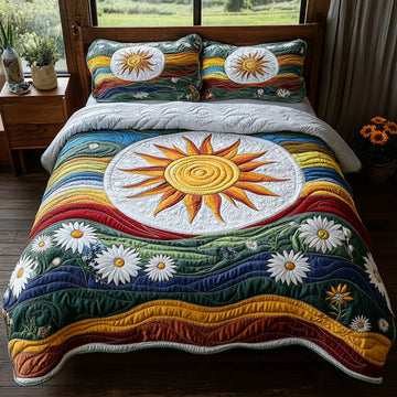 Rainbow Bloom Gypsy Boho 3-Piece Quilted Bedding Set