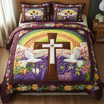 Rainbow Cloud Cross 3-Piece Quilted Bedding Set