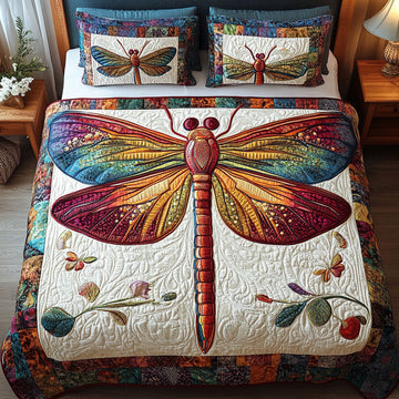 Rainbow Dragonfly Animal 3-Piece Quilted Bedding Set