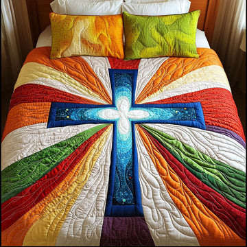Rainbow Light Cross 3-Piece Quilted Bedding Set