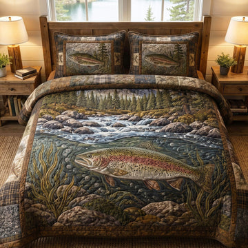 River Trout 3-Piece Quilted Bedding Set